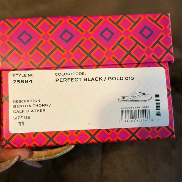 Tory Burch Black Sandals with Gold Accent - Picture 3 of 4